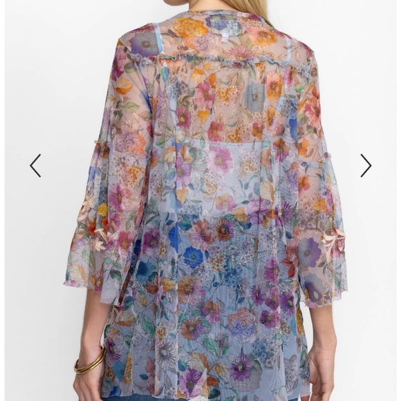 NWT Johnny Wash Flora Dancer Mesh Floral Embroidered Sheer Top Size XS - Picture 5 of 15